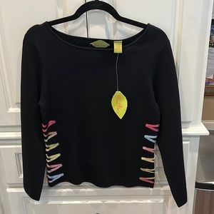 NWT! Vintage 2000 Prima Bella Black Knit Top w/ Satin Ribbon on sides